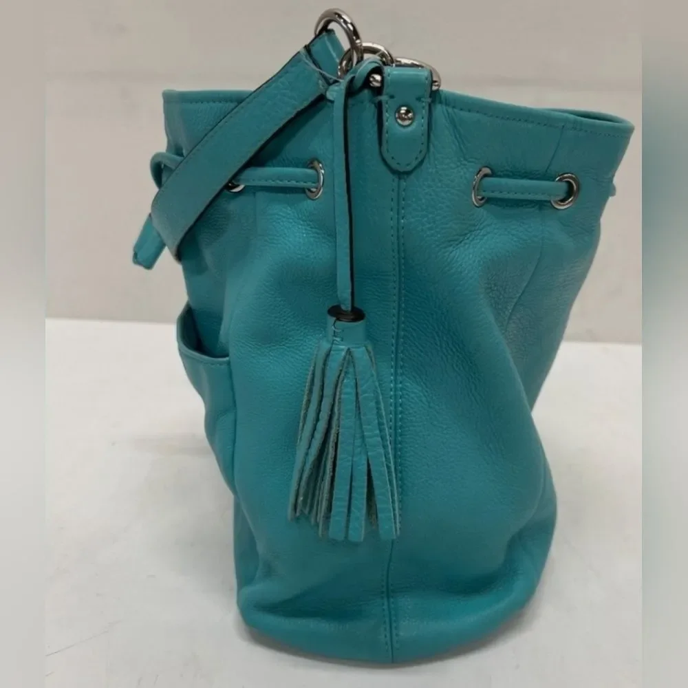 COACH Designer Blue AVERY LEATHER Drawstring Bucket Bag Purse Handbag